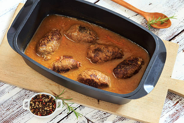 Braised beef roulades in the pan