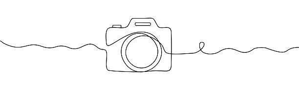 Hand drawn digital camera icon, one-line art drawing Camera, Camera continuous outline Vector illustration.