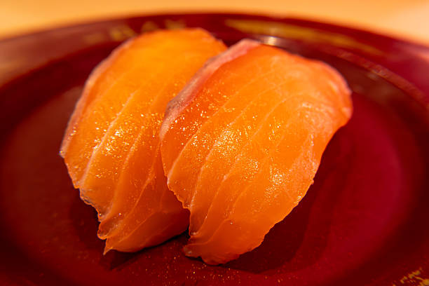 Freshly prepared salmon sushi