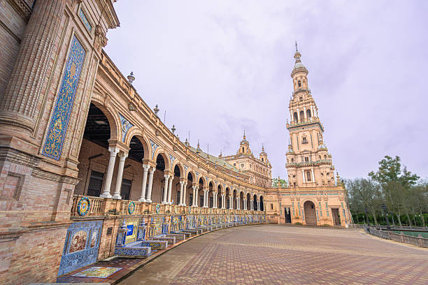 istock Sevilla Plaza de Espana Arcade at Spring Dusk Rainy Sky. 2225398316