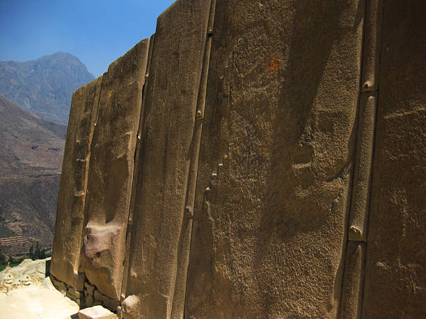 Ollantaytambo , Peru - September 13, 2016: arial view of town and hiking trail