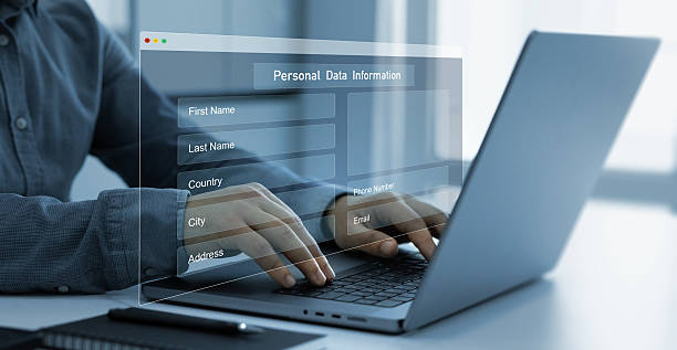 istock Personal data information management.Digital online employee form. Human resource concept.Businessman filling out a form with personal data online. 2225412038
