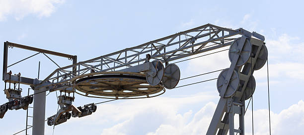istock A component of a cable car structure with a series of pulleys and support beams, showcasing the complexity of engineering solutions. The metal details appear strong and reliable under bright daylight. 2225417945