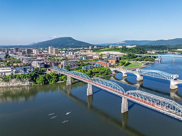 istock Chattanooga Skyline Aerial with Rowing Crews on River 2225420612