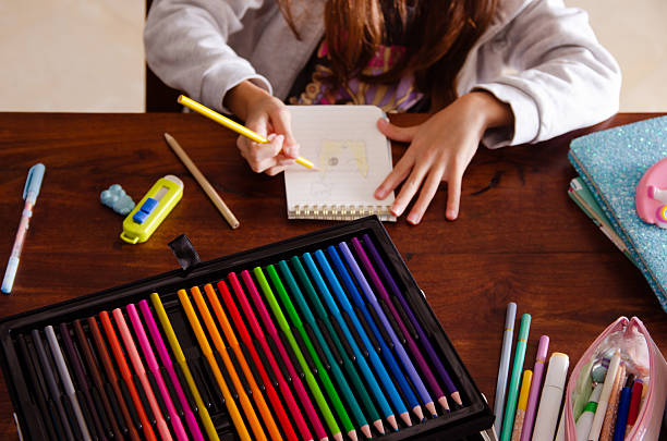 istock A young girl coloring a hand drawn draw. 2225429626