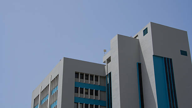 A building rises into the sky.