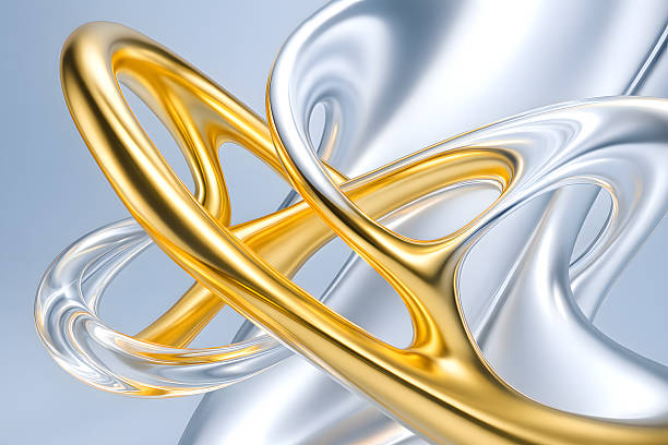 istock Futuristic 3D abstract background featuring intertwined silver and gold fluid ribbons 2225431491