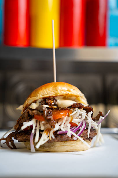 Pulled beef burger with vegetables