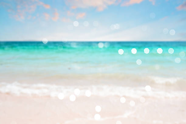 Beautiful sandy beach with an ocean view and a blue sky. Natural background. Summer concept