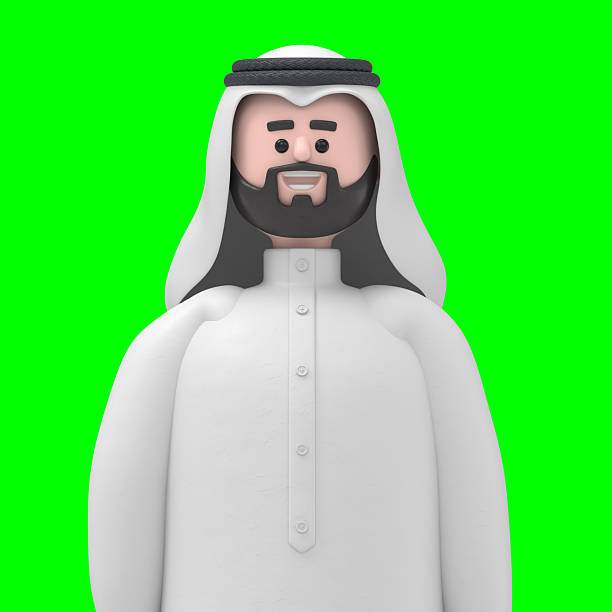 3D illustration of smiling Arab man Hadi doing winner,Green Screen Mockup.3D rendering on Green Screen for footage and clipping path.