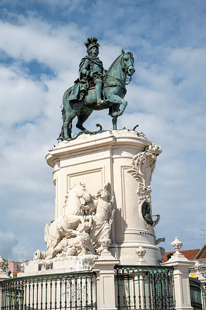 detail of the padrao dos descobrimentos, monument to portuguese discoveries in lisbon, with clear blue sky and sunlight