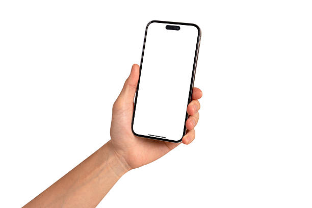 istock Hand showing smartphone with blank screen isolated on white background. High quality studio shot. Concept for technology, business, finance and advertising. 2225492090