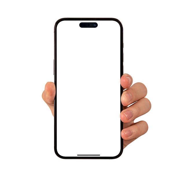 istock Hand showing smartphone with blank screen isolated on white background. High quality studio shot. Concept for technology, business, finance and advertising. 2225492095