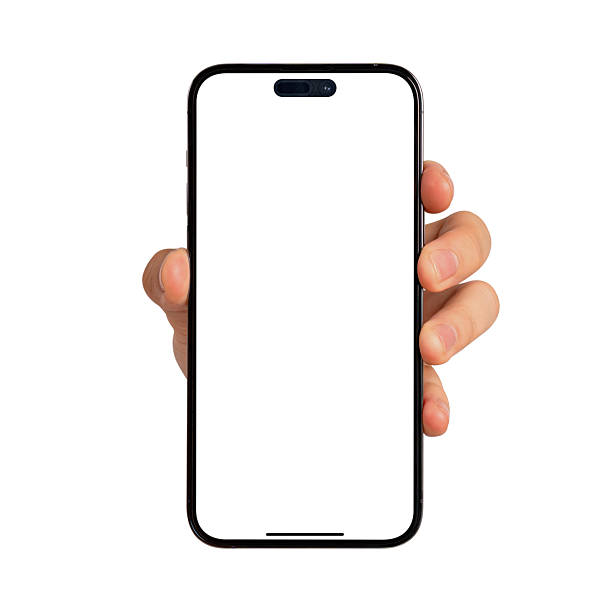istock Hand showing smartphone with blank screen isolated on white background. High quality studio shot. Concept for technology, business, finance and advertising. 2225492104