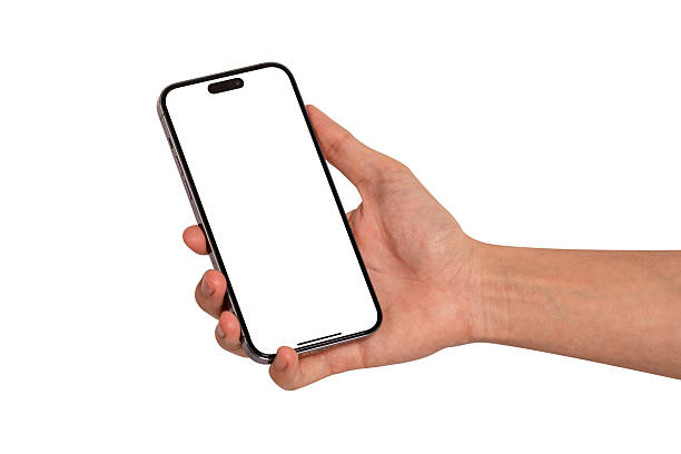 istock Hand showing smartphone with blank screen isolated on white background. High quality studio shot. Concept for technology, business, finance and advertising. 2225492111