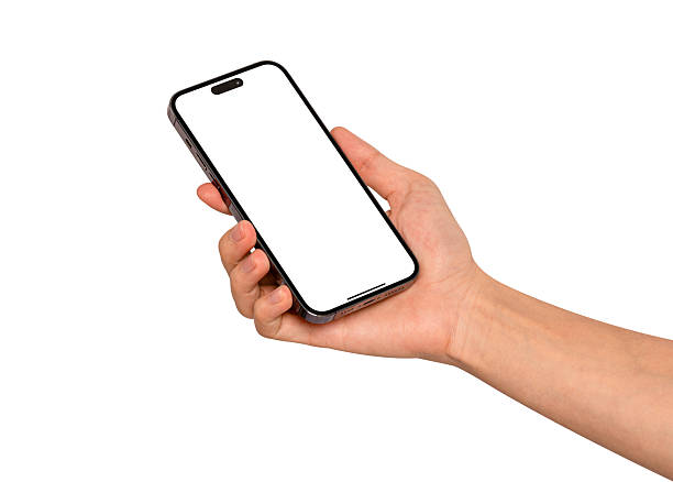 istock Hand showing smartphone with blank screen isolated on white background. High quality studio shot. Concept for technology, business, finance and advertising. 2225492113