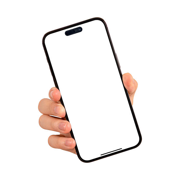 istock Hand showing smartphone with blank screen isolated on white background. High quality studio shot. Concept for technology, business, finance and advertising. 2225492302