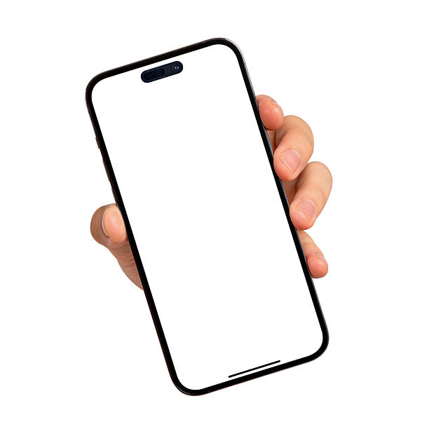istock Hand showing smartphone with blank screen isolated on white background. High quality studio shot. Concept for technology, business, finance and advertising. 2225492303