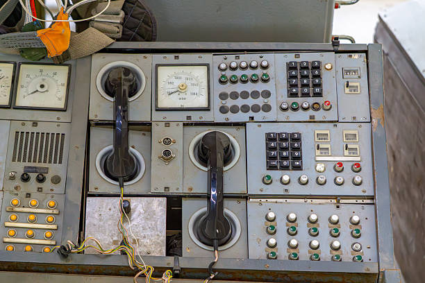 istock Military communication panel with phones, gauges, and control buttons. Vintage control equipment from the communist era. 2225495192