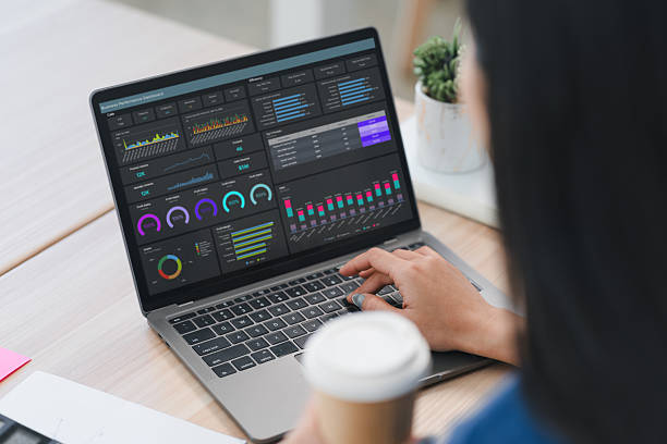 istock Person analyzing data on laptop with detailed dashboard report, showcasing graphs, charts, and metrics for business insights. 2225498767
