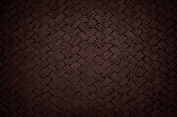 Dark brown weave bamboo pattern, woven rattan mat texture for background and design art work.