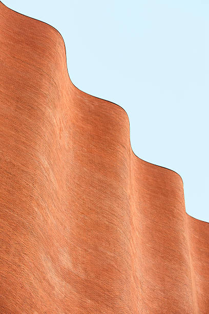 Brick wall curve texture Building exterior Architecture details Sky background