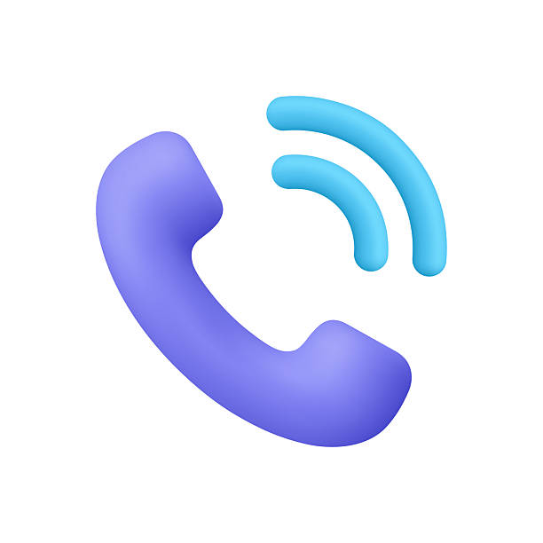 istock Purple phone handset with blue signal ringing waves. Phone call, customer service, support, communication concept. 3d vector icon. Cartoon minimal style. 2225513316