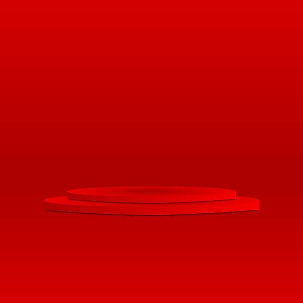istock Abstract realistic red color of two level podium or pedestal on red background. vector illustration. 2225514125