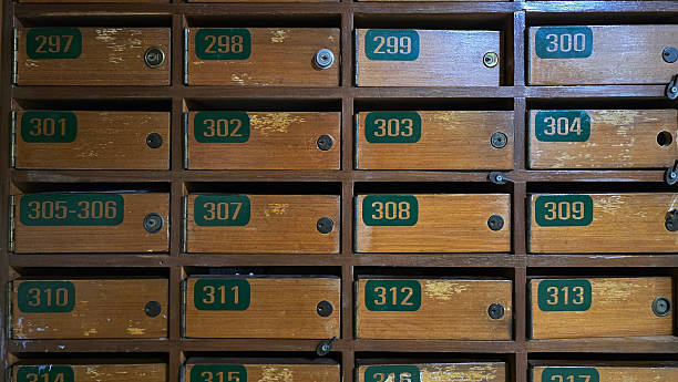 istock Vintage wooden mailbox lockers with numbered drawers 2225520058