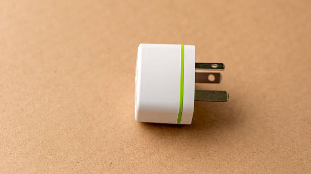 istock A white charger with a green stripe sits on a brown surface 2225520983