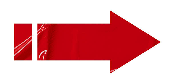 Red crumpled paper arrow isolated on white background