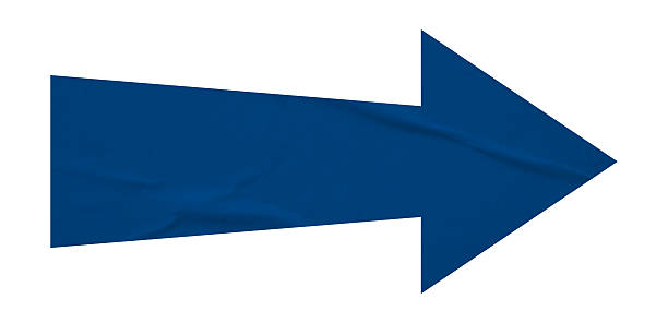 Blue crumpled paper arrow isolated on white background