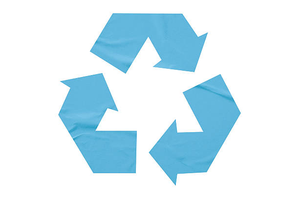 istock Light blue recycling symbol paper isolated on white background 2225526378