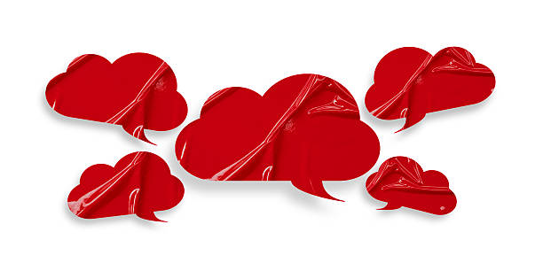 Red speech bubble crumpled paper isolated on white background