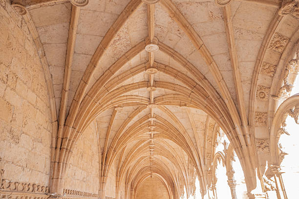 Lisbon, portugal, march 14 , 2025, exteriors and cloister architectural details of the Jeronimos or Hieronymites monastery in parish of Belem