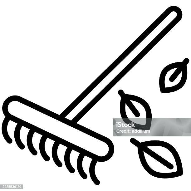 Harke Und Gefallene Blätter Linie Symbol Vektor Stock Vektor Art und mehr Bilder von Agrarbetrieb - Agrarbetrieb, Ausgedörrt, Ausrüstung und Geräte