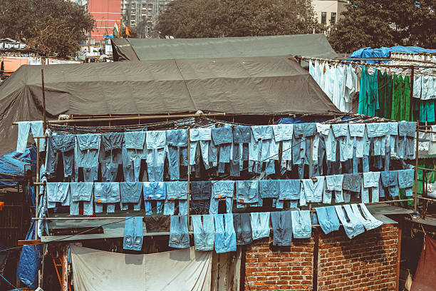 elevated view on Dhobi Ghat open air laundry in Mumbai