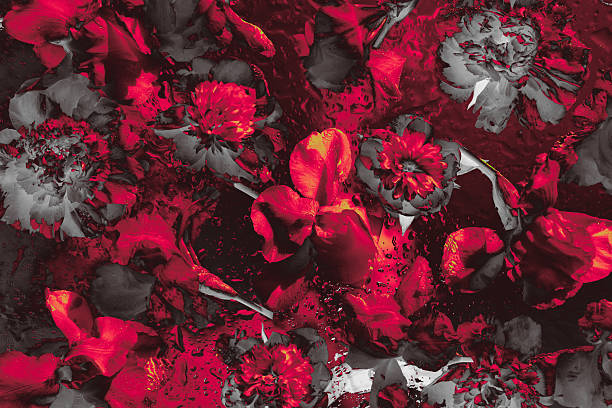 istock High-contrast digital floral artwork in dramatic red and black shades. Intense and expressive background design 2225550541