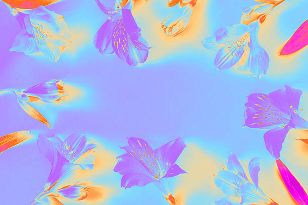Vibrant floral composition with digital color treatment on a blue background. Ideal for abstract art, backgrounds, and creative design projects.