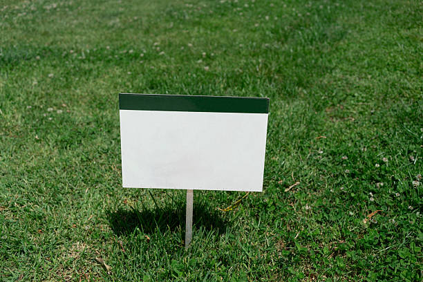 istock A sign on the grass with an empty space, copy space, mock-up 2225552118