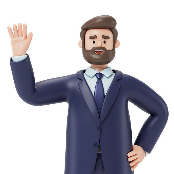 istock Waving greeting, professional outfit, friendly demeanor 2225565168