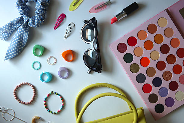 istock Green Bag, Colorful Accessories and Make Up 2225568919