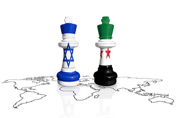 istock Chess made from Israel and Syria flags on a world map 2225569670