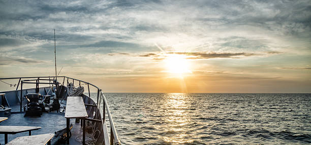 Boat view in the Black sea. Sunrise