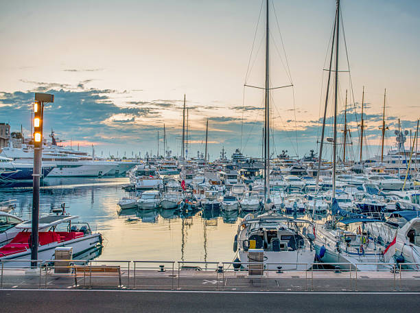 Morning view of the harbor of Monaco - sailboats and motor boats from small to large