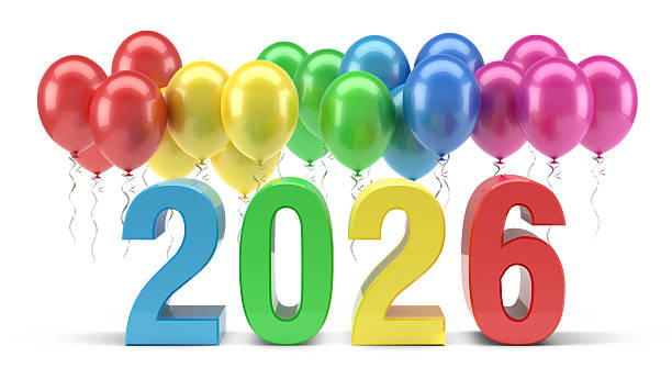 istock Colorful 2026 numerals with a vibrant array of balloons 2225591524