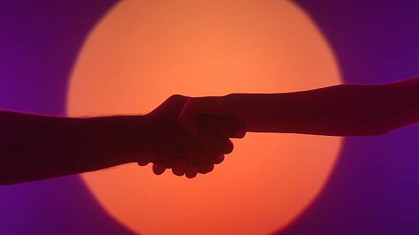 istock Silhouetted Hands in Handshake with Vibrant Background 2225593193