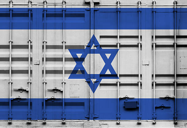 istock Shipping container with Israeli national flag overlay 2225598411