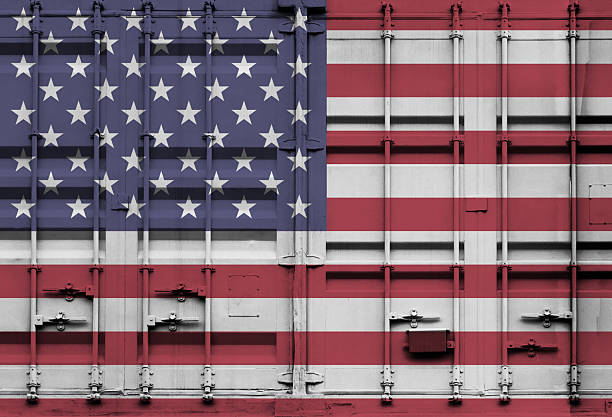 istock Shipping container with USA national flag overlay 2225598592