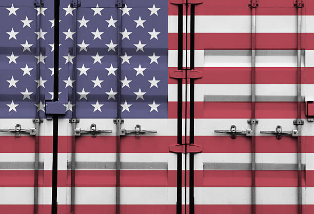istock Shipping container with USA national flag overlay 2225598598